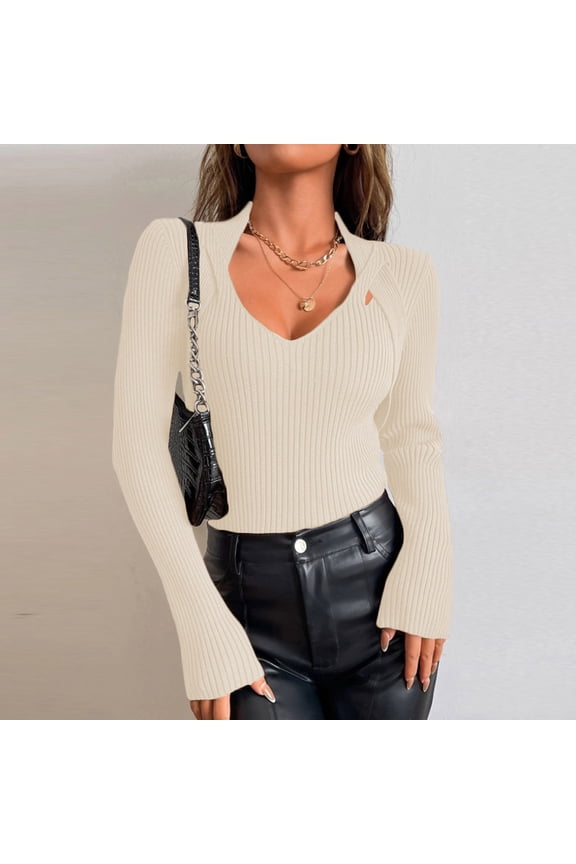 Womens 2025 Spring V Neck Long Sleeve Tops Low Cut Slim Fitted Shirts Summer Casual Tee Tshirt