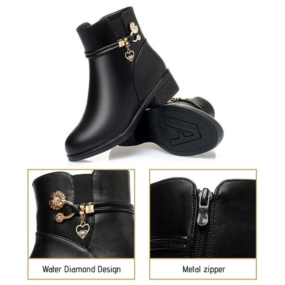 Aloohaidyvio Womens Ankle Boots Round Toe Zipper Stacked Chunky Low Heel Fashion Booties Faux Fur Lined Casual Fall Winter Short Boots
