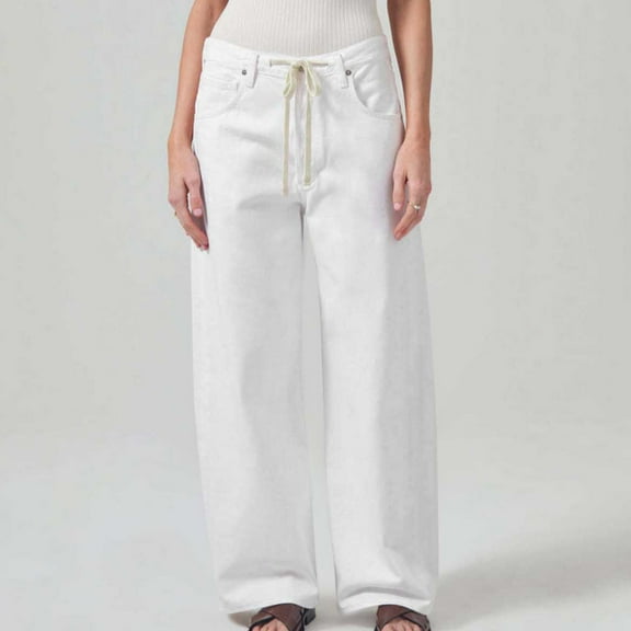 Aloohaidyvio Womens Baggy Wide Leg Jeans Boyfriend Drawstring High Waisted Mom Denim Pants with Pockets,Sizes L