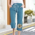 thumbnail image 1 of Aloohaidyvio Womens Capri Pants Summer Wide Leg High Waisted Pants Drawstring Casual Trousers with Pockets, 1 of 5