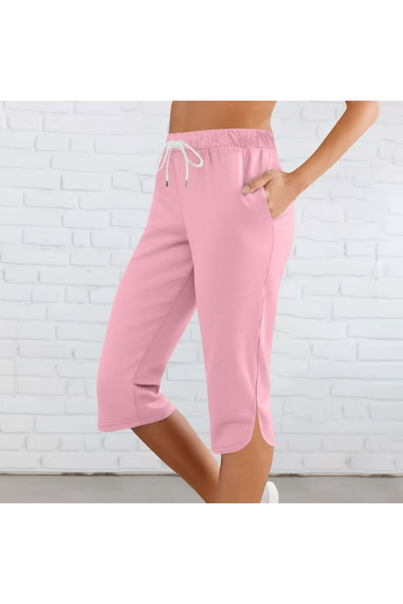 Womens Capri Sweatpants,Cozy Wide Legs Cropped Capri with Pockets,Lounge Jogger Pants Workout Yoga Capris