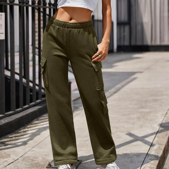Aloohaidyvio Womens Cargo Sweatpants Casual Baggy Fleece High Waisted Joggers Pants Army Green M