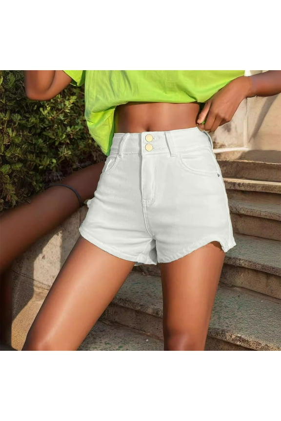 Womens Casual Summer High Waisted Basic Jean Shorts Stretchy Denim Shorts