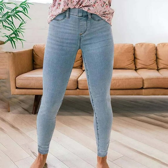 Aloohaidyvio Womens Casual Trousers,Womens Denim Button Zipper Solid High Waist Pockets Jean Long Denim Trousers,Jeans for Women Plus Size Stretch