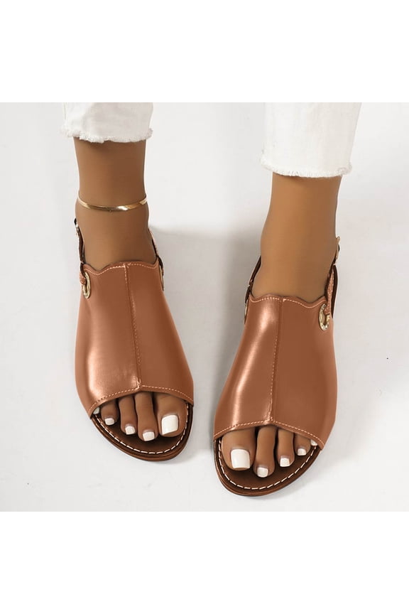 Womens Dressy Summer Flat Sandals Comfortable Beach Cute Ladies Slides 2025 Leather Casual Dress Sandals