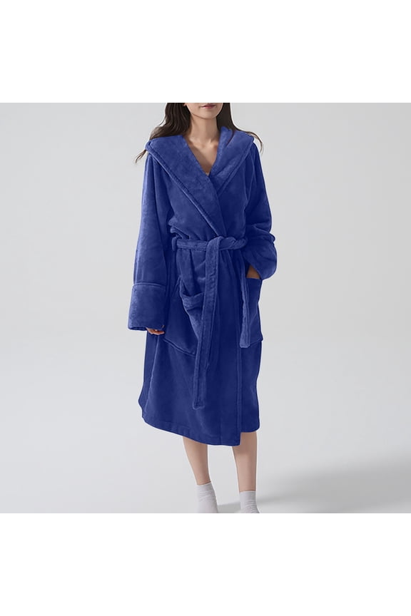 Womens Fleece Bath Robe Full Length Plush Soft Bathrobe Warm Lounge Sleepwear Robe with Pockets Gift for Mom Wife Friend