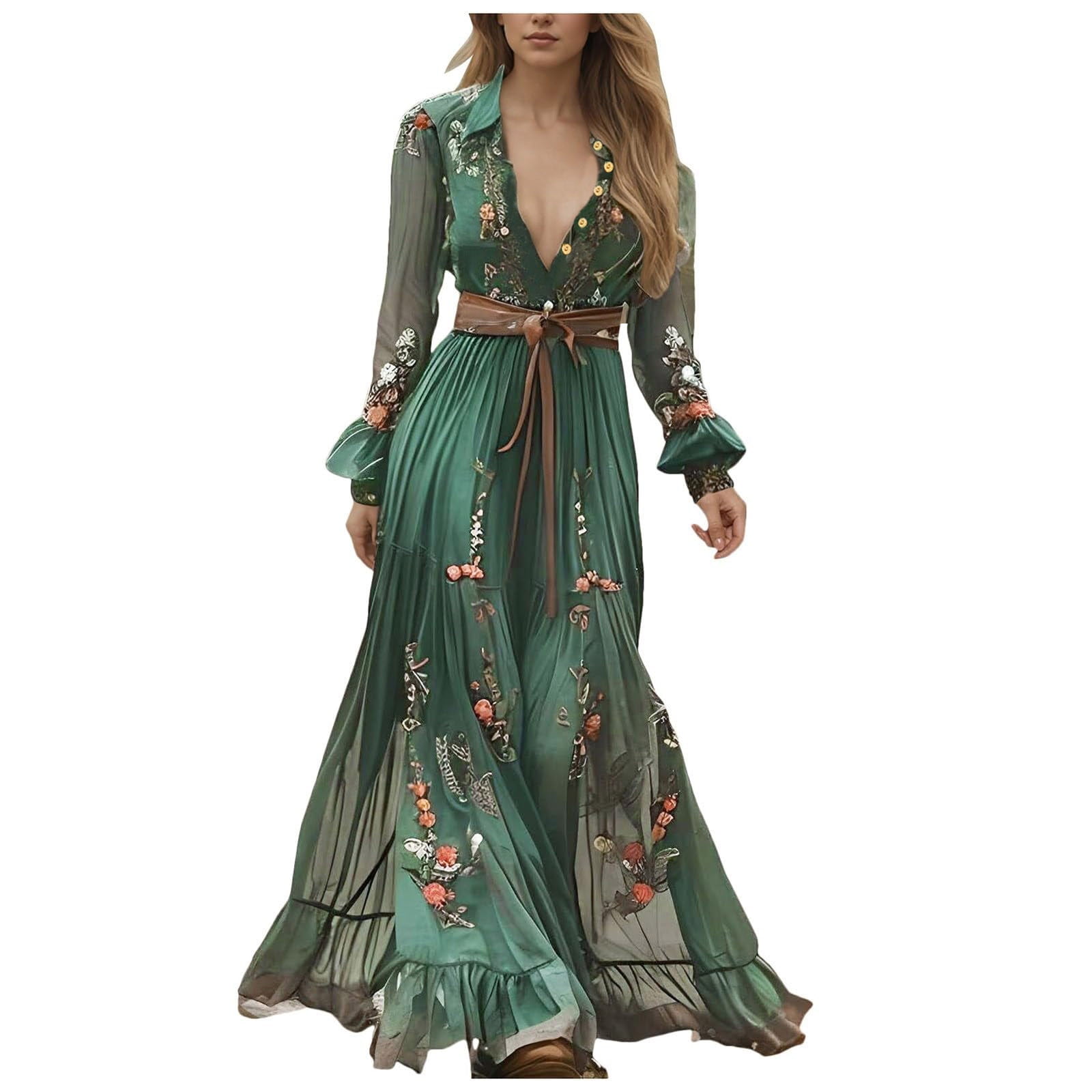 Chiffon Long Dress With Sleeves.Aloohaidyvio Womens Flowy Maxi Dress Long Sleeve Wrap Deep V Neck ...