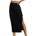 thumbnail image 1 of Aloohaidyvio Womens High Waisted Skirt Side Split Slit Ruched Bodycon Midi Skirts, 1 of 5