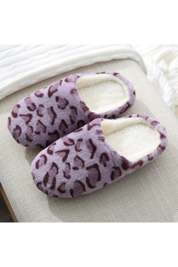 Womens Leopard Slippers Furry Cute Curly Faux Wool Slip-on Indoor Memory Foam House Shoes