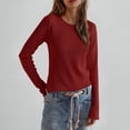thumbnail image 1 of Aloohaidyvio Womens Long Sleeve Basic Tee Crewneck Cotton Knit T-Shirt Super Soft Classic and Fitted Tops Red 2XL, 1 of 6