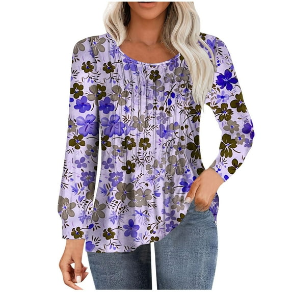 Aloohaidyvio Womens Long Sleeve Shirts Spring Casual Loose Basic Pleated Tops Summer Trendy Clothes 2025
