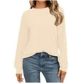 thumbnail image 1 of Aloohaidyvio Womens Long Sleeve T Shirts Loose Fitted Crew Neck Tops Solid Color Basic Tee Beige L, 1 of 5