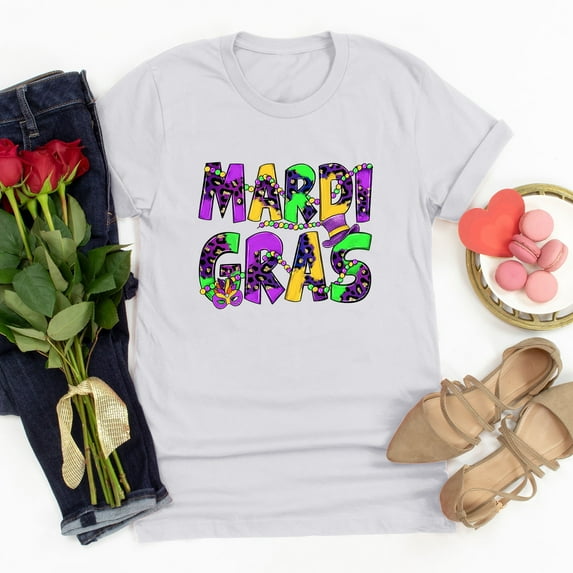Aloohaidyvio Womens Mardi Gras Clothes,Womens Mardi Gras Shirts Crewneck Printed Short Sleeve Loose T-shirt, Clothing