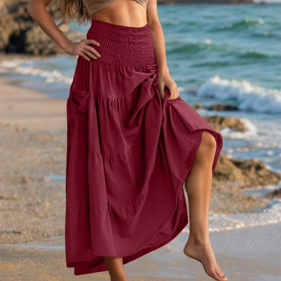 Aloohaidyvio Womens Maxi Boho Skirt Long Pockets Cotton Hippie Bohemian Elastic Waist Midi Skirts