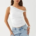 thumbnail image 1 of Aloohaidyvio Womens One Shoulder Ruched Crop Tank Tops Casual Off The Shoulder Twist Strap Summer Crop Tank Tops, 1 of 7