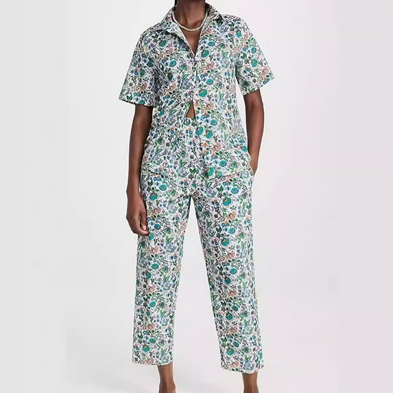 Aloohaidyvio Womens Pajamas Set Notch Collar Soft Sleepwear Pjs Short Sleeve Button Down Nightwear with Long Pants Sizes S
