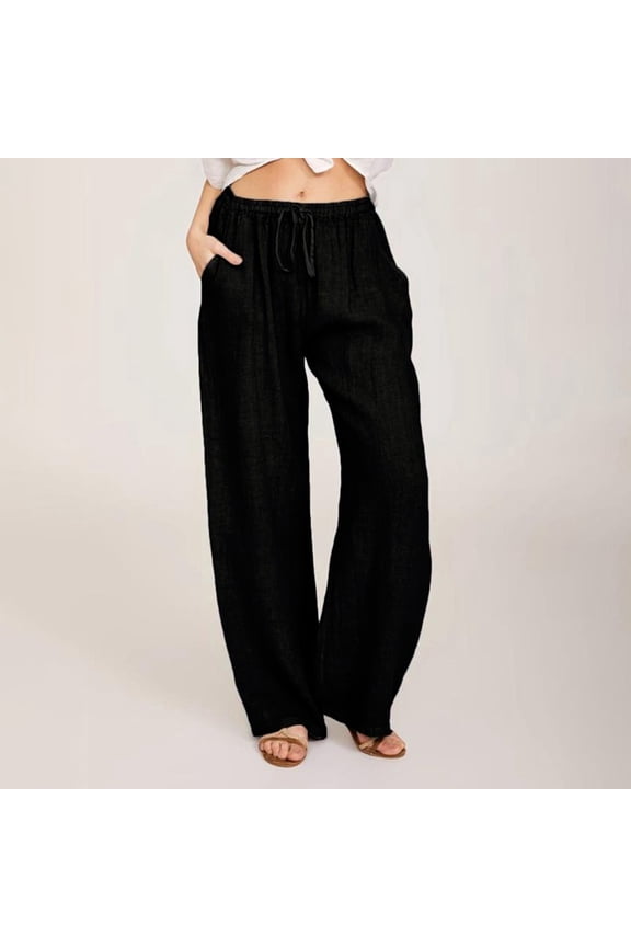 Womens Pants Leggings,Women Casual Solid Drawstring Elastic Waist Long Wide Leg Pants