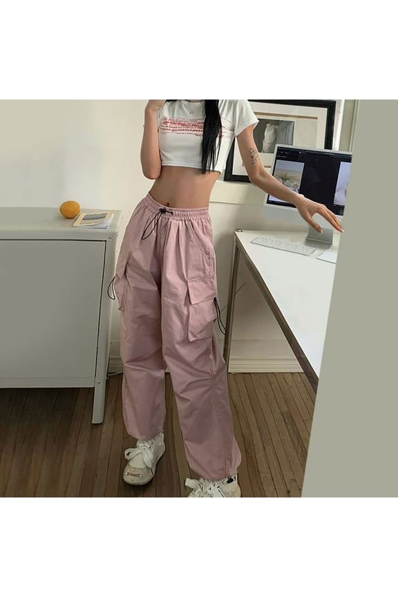 Womens Pants with Pockets,High Waist Cargo Pants Women Baggy Cargo Pants for Women Jogger Straight Wide Leg Parachute Pants Y2K Pants