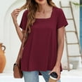 thumbnail image 1 of Aloohaidyvio Womens Plus Size Summer Shirt Casual Square Neck Petal Short Sleeve Tunic Top Blouse, 1 of 5