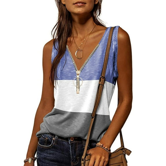 Aloohaidyvio Womens Tops ,Womens Tops Casual Printed Vest Zipper V-Neck Loose Sleeveless T-shirt