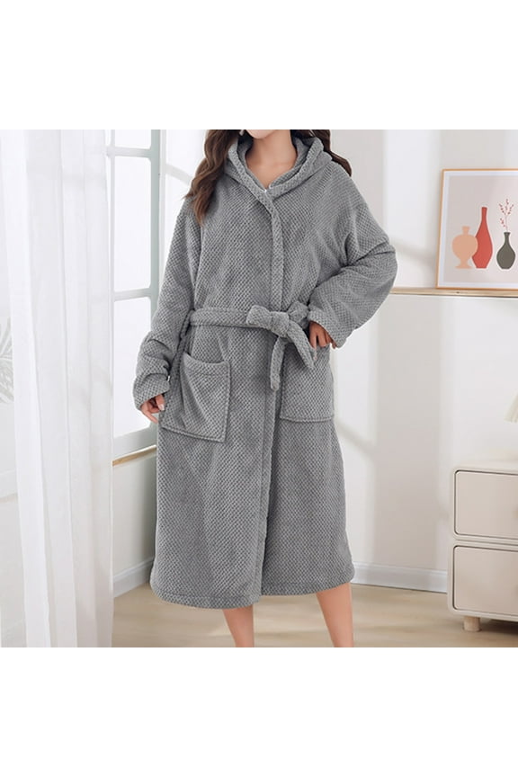 Womens Plush Hooded Robe, Soft Fluffy Womens Fleece Robe Long Warm Bathrobes for Women