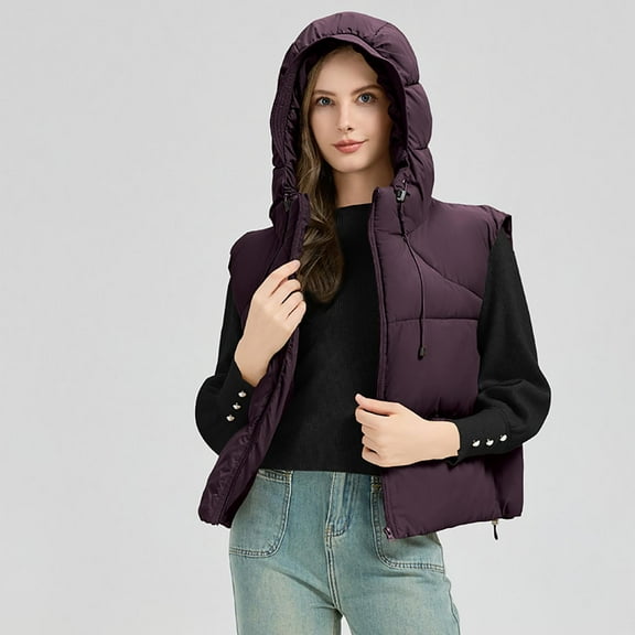 Aloohaidyvio Womens Puffer Vest Winter Sleeveless Warm Bubble Quilted Hoodie Cropped Puffy Vests