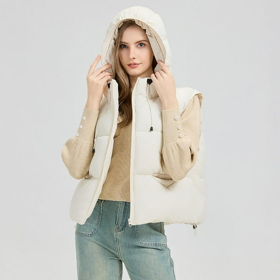 Aloohaidyvio Womens Puffer Vest Winter Sleeveless Warm Bubble Quilted Hoodie Cropped Puffy Vests