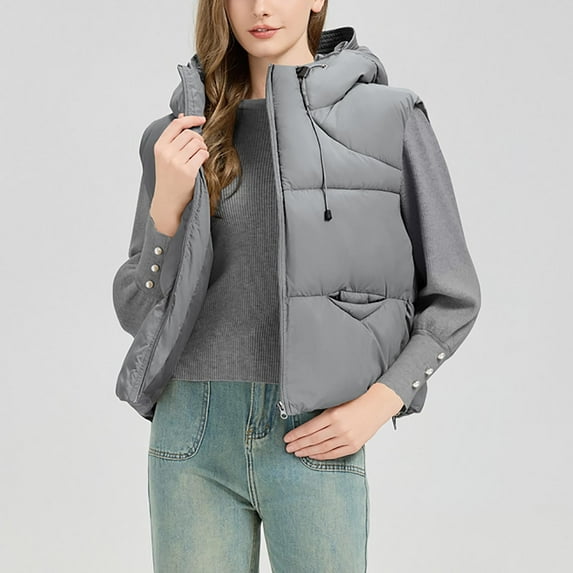 Aloohaidyvio Womens Puffer Vest Winter Sleeveless Warm Bubble Quilted Hoodie Cropped Puffy Vests
