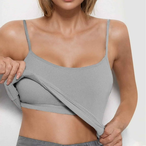 Aloohaidyvio Womens Ribbed Tank Top Built in Bra Camisole Adjustable Spaghetti Strap Tank Tops(Gray XL)