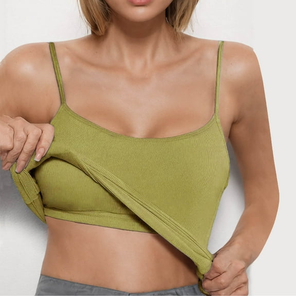 Aloohaidyvio Womens Ribbed Tank Top Built in Bra Camisole Adjustable Spaghetti Strap Tank Tops(Green XL)