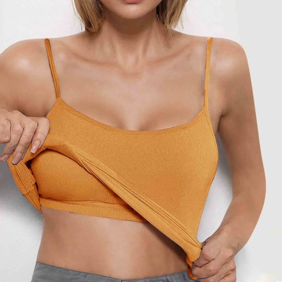 Aloohaidyvio Womens Ribbed Tank Top Built in Bra Camisole Adjustable Spaghetti Strap Tank Tops(Orange M)