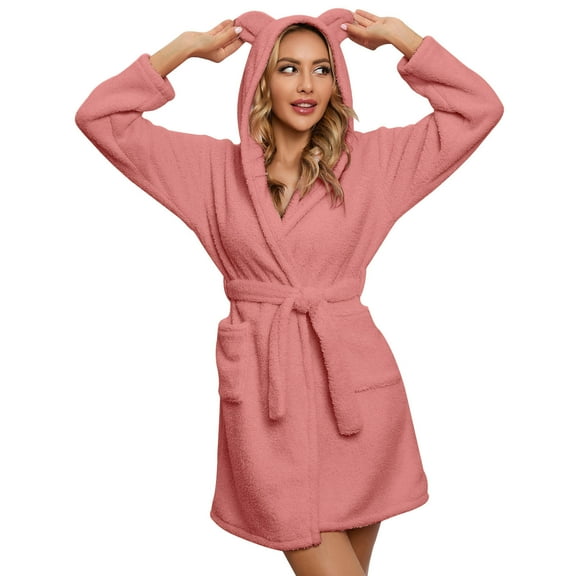 Aloohaidyvio Womens Robe Fleece Plush Soft,Fluffy Fuzzy Cozy Warm Bathrobe,Shower Spa House Short Robe for Women