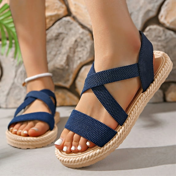 Aloohaidyvio Womens Summer Dressy Low Wedge Heels Comfortable Slip on Casual Flat Sandals for Walking Vacation