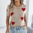 thumbnail image 1 of Aloohaidyvio Womens Summer Tops Women Short Sleeve Knitted Pullovers T Shirts Summer Loose Hearts Printed Casual Tops, 1 of 6