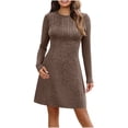 thumbnail image 1 of Aloohaidyvio Womens Sweater Dress Round Neck Knit Long Sleeve Dress A-Line Knee Length Fall Winter Dress, 1 of 8