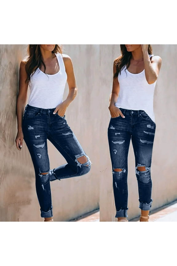 Womens Sweatpants ,Fashion Women Hole High Waist Pocket Pencil Daliy Casual Jeans Denim Tight Pants