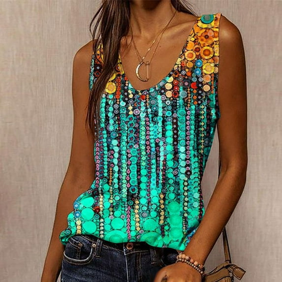 Aloohaidyvio Womens T-Shirts ,Women Fashion Tops Sleeveless Vest U-neck Printed Tee Vest Blouse Tops