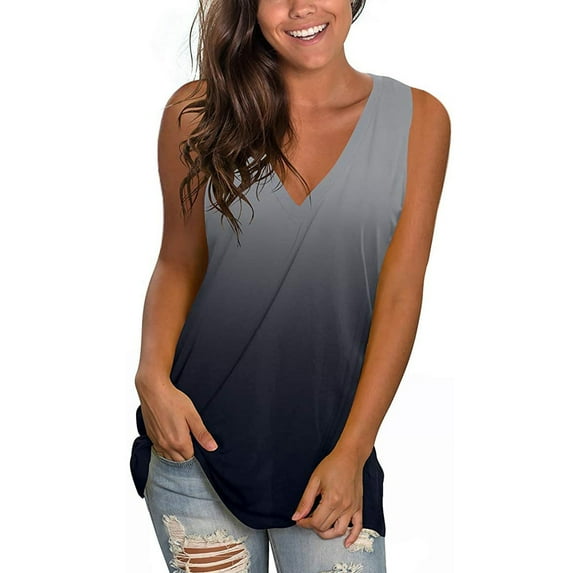 Aloohaidyvio Terra and Sky Tops ,Womens T-shirt Gradient Color V-Neck Sleeveless Tops Blouse