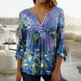 thumbnail image 1 of Aloohaidyvio Womens T-Shirts Clearance,Womens Summer Tops Fold Printed Regular 3/4 Sleeves V Neck Button Blouse, 1 of 5