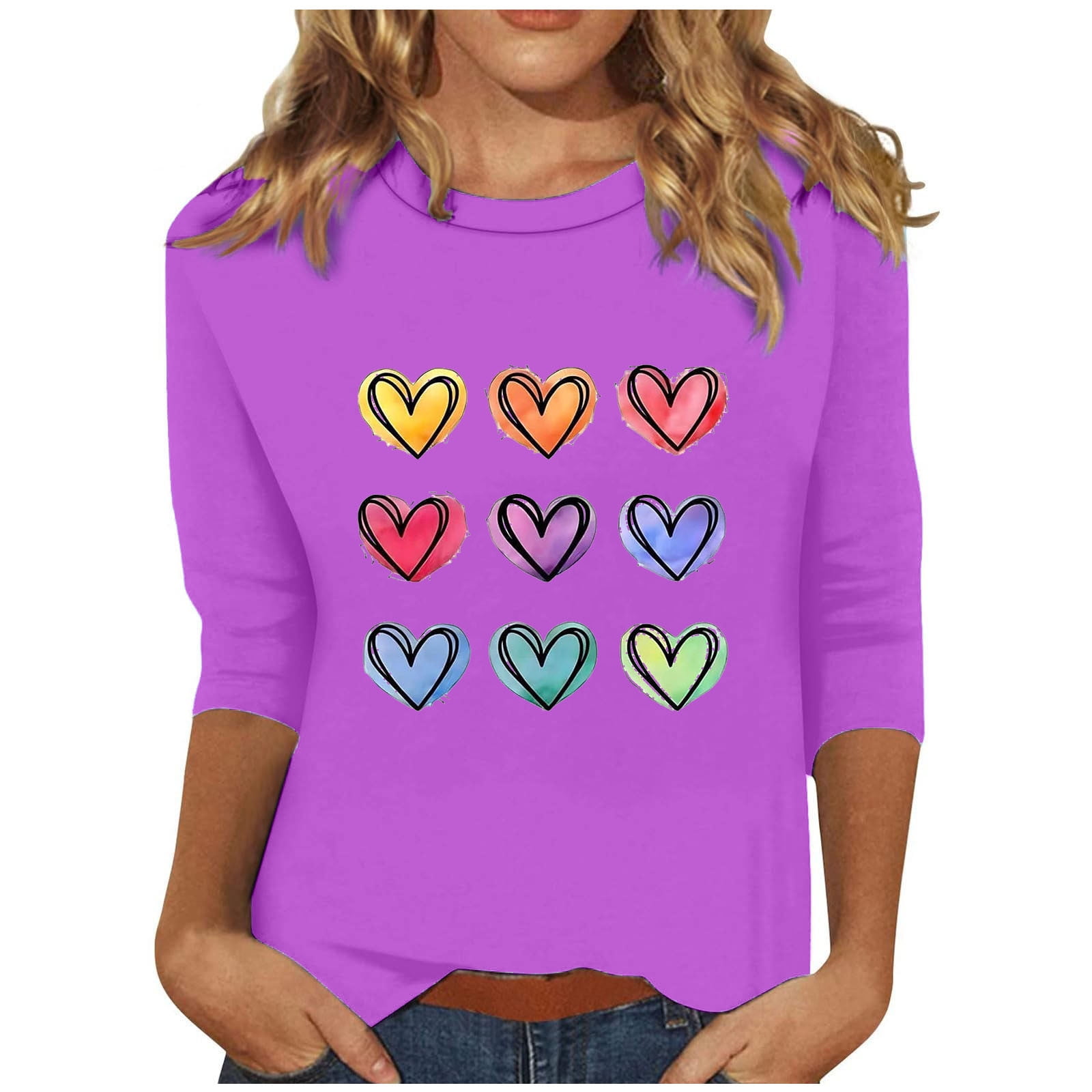 Aloohaidyvio Womens Tops Casual Seven Quarter Sleeve Shirts Crew Neck