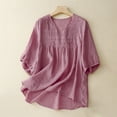 thumbnail image 1 of Aloohaidyvio Womens Tops under $10,Womens Summer Cotton Linen Solid Color Casual Loose Five Points Sleeve Top T-shirt Blouse, 1 of 6