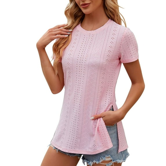 Aloohaidyvio Womens Tops Dressy Casual,Womens Solid Color V-Neck Lace Short Sleeve T-Shirt Solid Color Summer Casual Tops Blouse Women Tops S-2XL