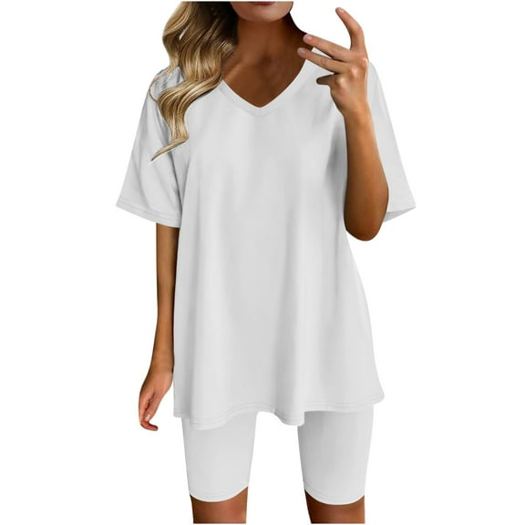 Aloohaidyvio Womens Tops Short Sleeve Blouse,Women Fashion V-Neck Blouse Short Sleeve Tops Shorts Casual Suit Sets