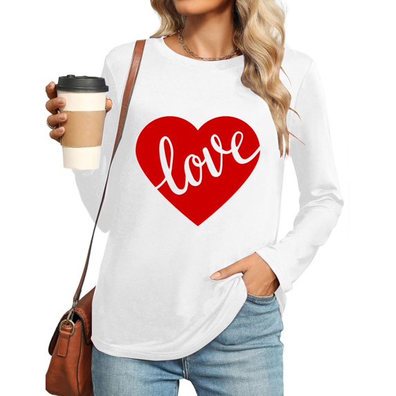 Aloohaidyvio Womens Valentines Long Sleeve Shirts Cute Heart T Shirts Funny Valentines Day Tees for Ladies