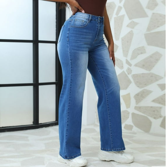 Aloohaidyvio Womens Wide Leg Jeans High Waisted Stretchy Straight Leg Jeans Loose Trendy Denim Pants with Pocket,Sizes M