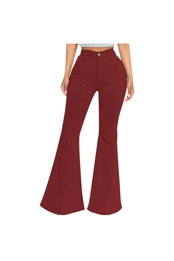 Womens Wide Leg Jeans and Pants,Womens Button Zipper High Waist Pockets Jean Wide Leg Flare Trousers,Jeans for Women Plus Size Stretch