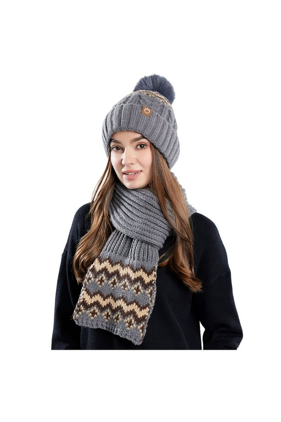 Womens Winter Hats Scarf Scarves Set Warmer Fleece Hat Long Knit Scarf 2 Pieces Xmas Sets