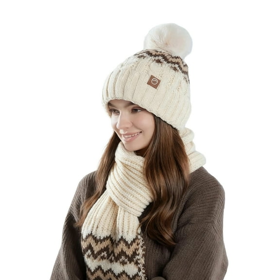 Aloohaidyvio Womens Winter Hats Scarf Scarves Set Warmer Fleece Hat Long Knit Scarf 2 Pieces Xmas Sets