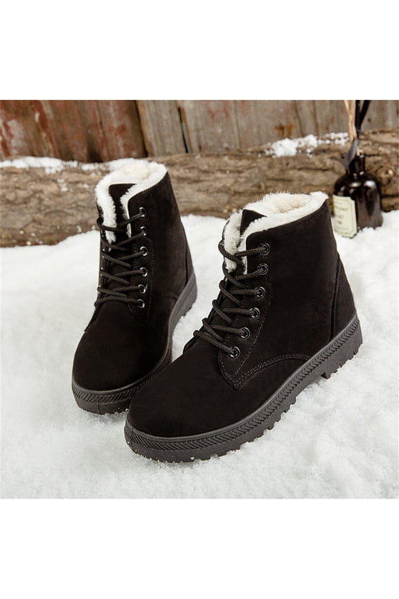 Womens Winter Outdoor Boots Snow Warm Cotton Fur Lined Winter Shoes Lace Up Comfortable Non Slip Ankle Platform Boots