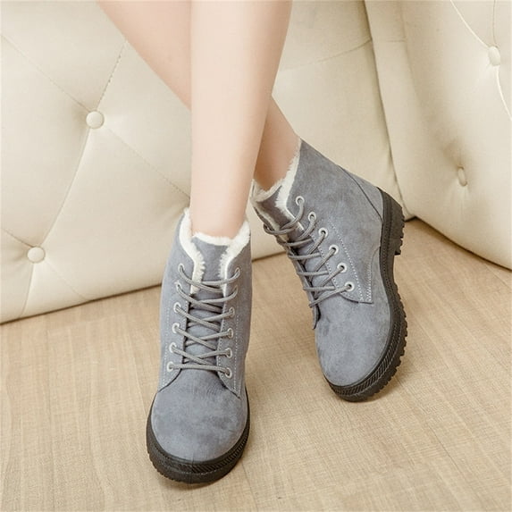 Aloohaidyvio Womens Winter Outdoor Boots Snow Warm Cotton Fur Lined Winter Shoes Lace Up Comfortable Non Slip Ankle Platform Boots